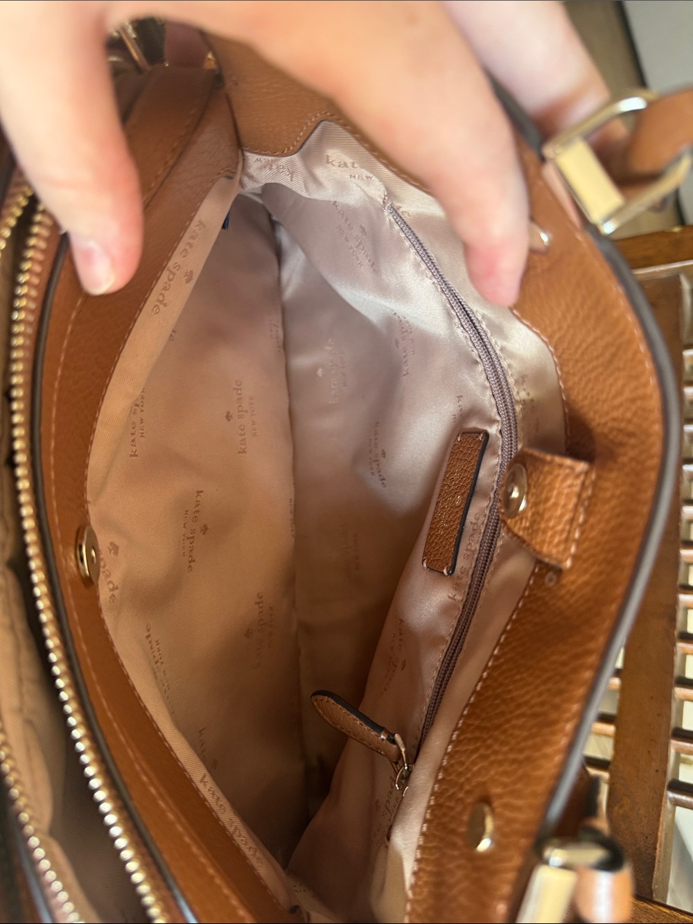 kate spade Tan Pebbled Leather Shoulder Satchel with Leopard Strap - Picture 5 of 5